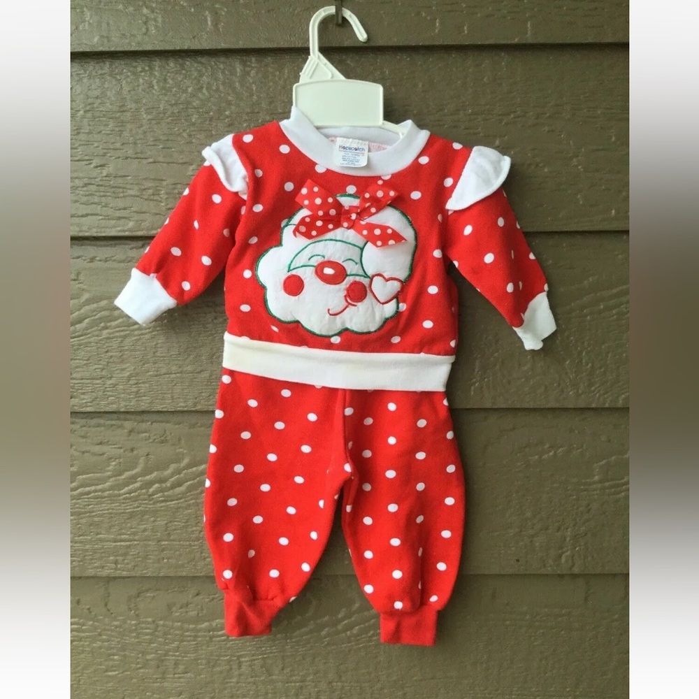 Vtg Hopscotch baby SANTA Polka Dot Red, size 12 Months, Hong Kong
